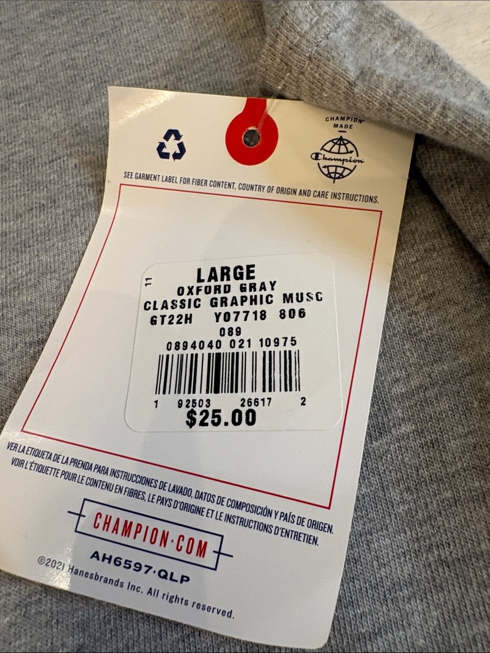 Champion NWT Light Gray Sleeveless Cotton Blend Logo Tank Sz L - Picture 8 of 8